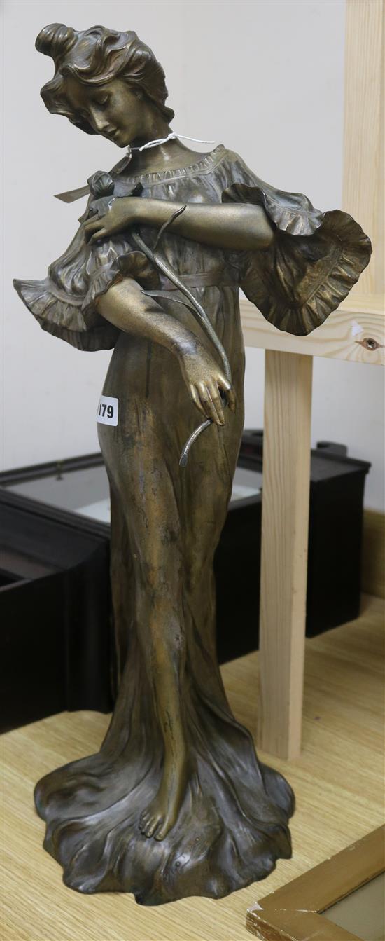 A spelter standing figure of a lady, H 70cm